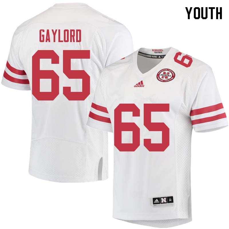 Youth #65 Christian Gaylord Nebraska Cornhuskers College Football Jerseys Sale-White